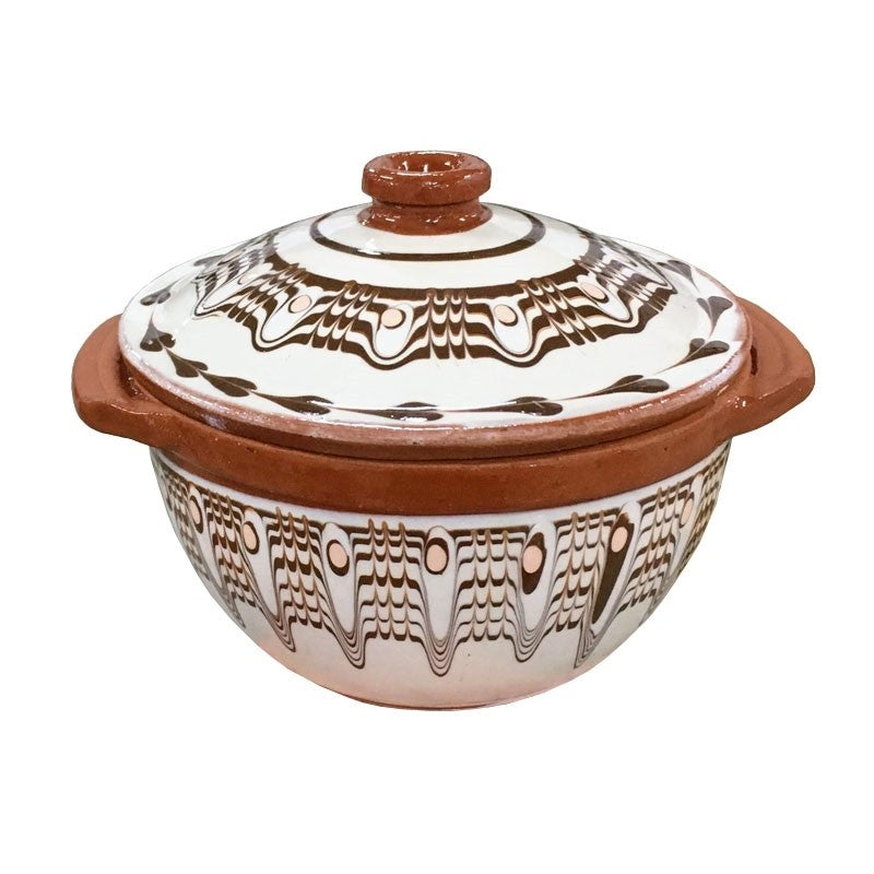 Tonschüssel ohne Griffe mit Deckel /Глинено гюведже с капак 650 ml
