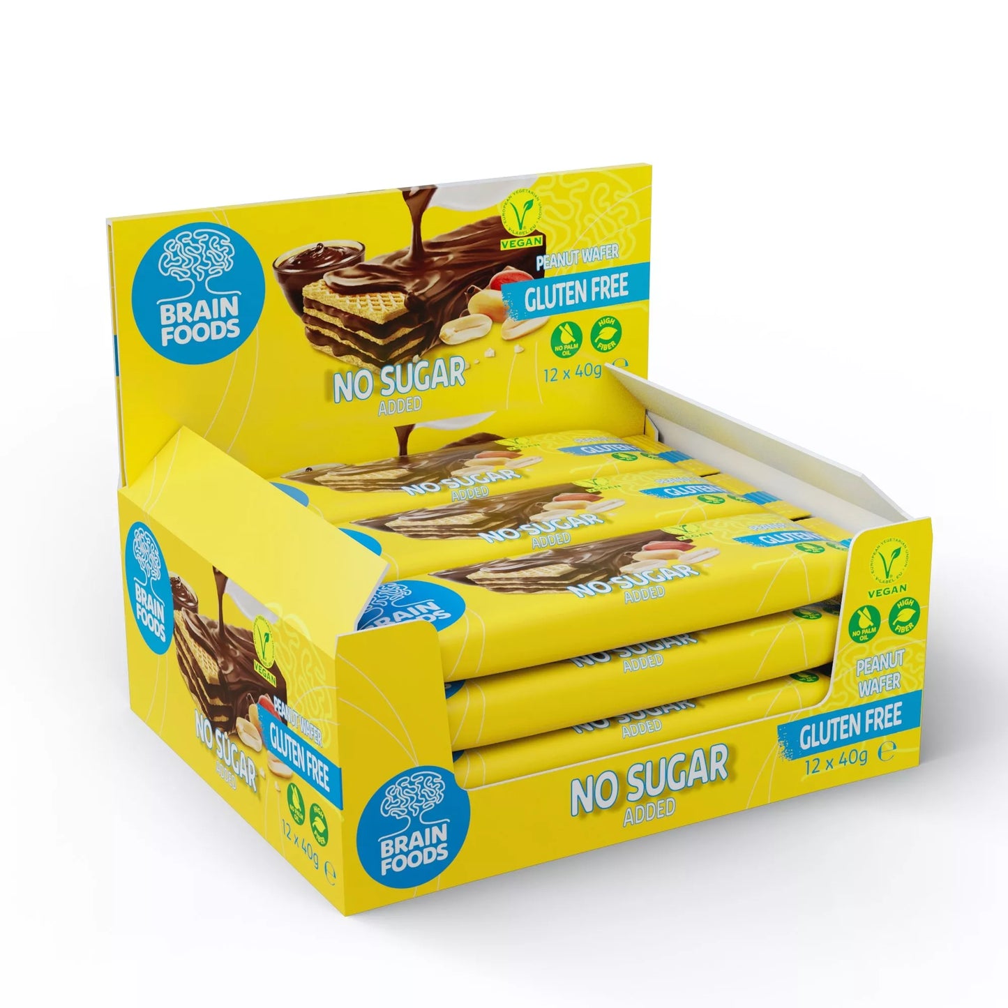 Box veganer Erdnusswaffel Brain Foods 40g 12 Stück