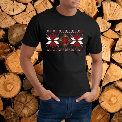 Herren-T-Shirt Schwarzes mit Folklore - Motiven