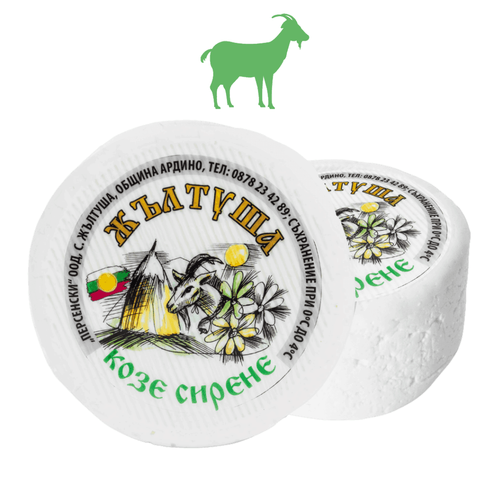 Jaltuscha Ziegenkäse aus Bulgarien – 200g Laib mit traditionellem Etikett, hergestellt aus 100 % Ziegenmilch in den Rhodopen.