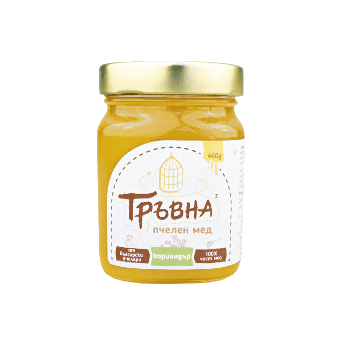 Koriander Honig Bulgarien - Einzigartiger Geschmack | Travna 460g im Glas mit goldfarbenem Deckel, 100% natürlicher Honig aus bulgarischer Imkerei.