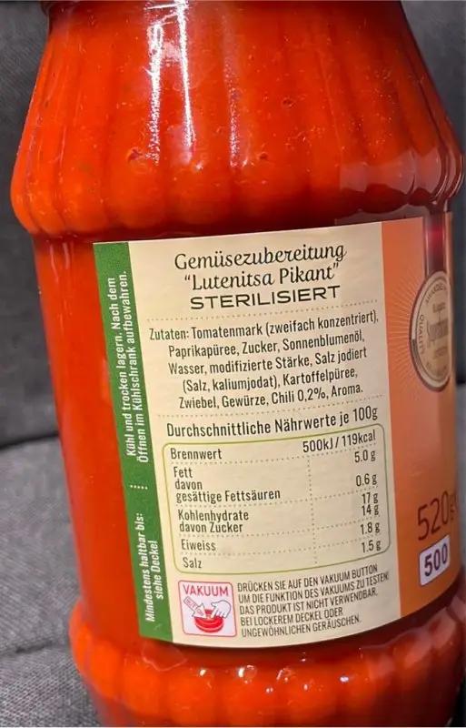 Deroni Gemüsezubereitung Lutenitsa pikant 520g - Bulgarian TreasuresLutenitsaBulgarian Treasures