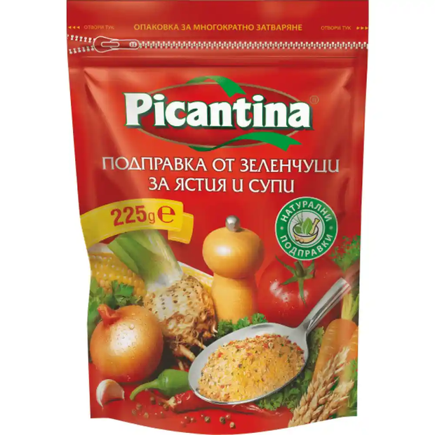 Picantina Classic 225g Gewürzmischung für Gerichte und Suppen mit natürlichen Zutaten, erhältlich bei Bulgarian Treasures. Ideal für traditionelle bulgarische Küche.
