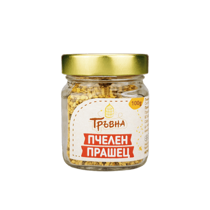 Bienenpollen Bulgarien - Natur-Superfood 100g im Glas von Travna mit goldfarbenem Deckel, reich an Vitaminen und Mineralstoffen.