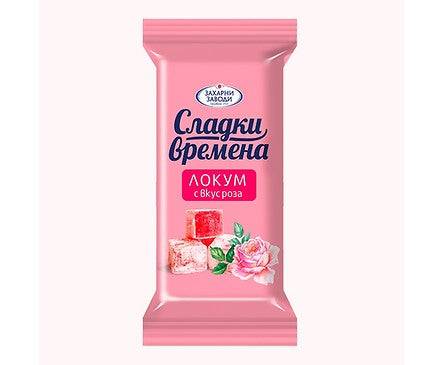 Lokum mit Rosengeschmack - Bulgarien | Süße Zeiten 30g in rosa Verpackung mit Rosenmotiv, ideal für Liebhaber orientalischer Süßwaren.