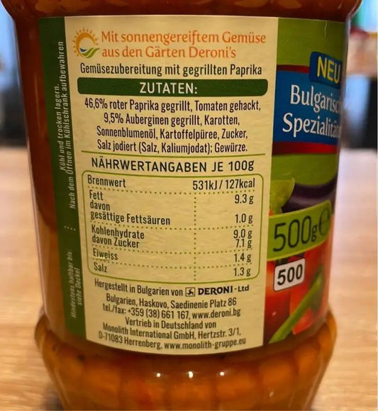 Deroni Gemüsezubereitung Zacusca nach Hausrezept 520g - Bulgarian TreasuresLutenitsaBulgarian Treasures