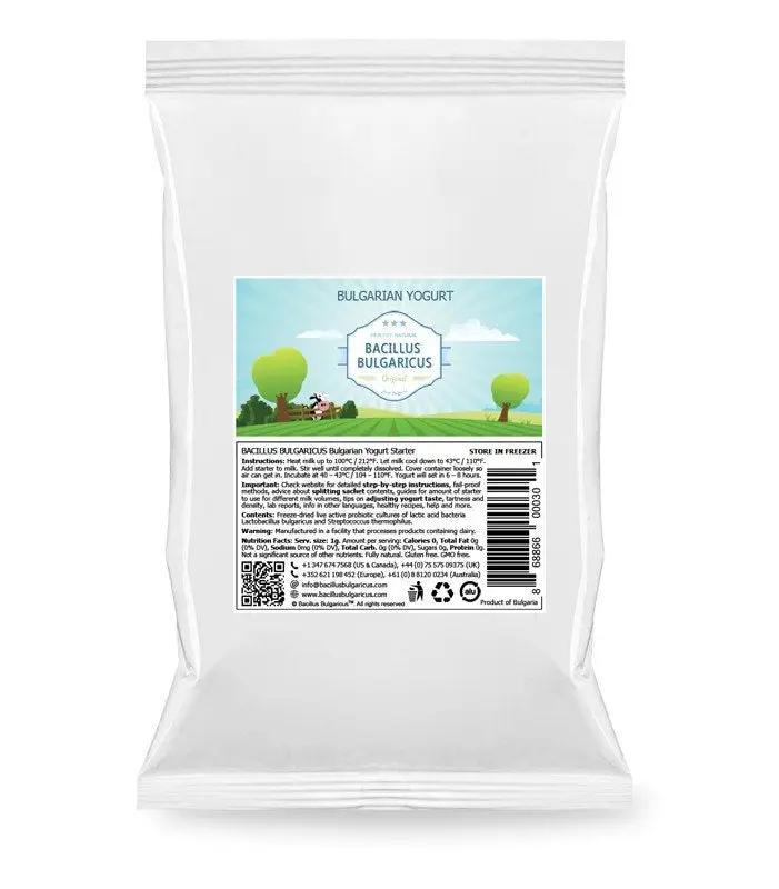 Joghurtferment Bacillus bulgaricus 1L Yogurt - Bulgaria in transparenter Verpackung für hausgemachten Joghurt. Ideal für die Joghurt-Herstellung.