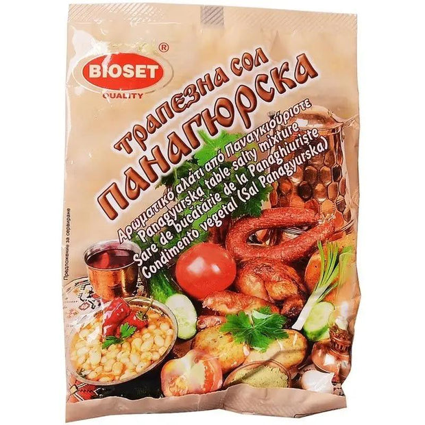 Trapezna Panaguyrska Sharena Sol Bioset 40g Gewürzmischung mit Gemüse und Kräutern in bunter Verpackung, ideal für bulgarische Küche.